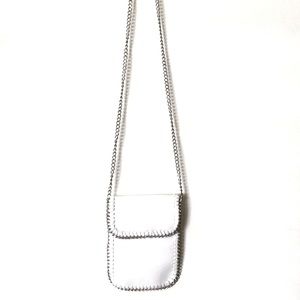 White Boho Silver Chain Link Mini Crossbody Faux Leather Wallet Phone HolderBag